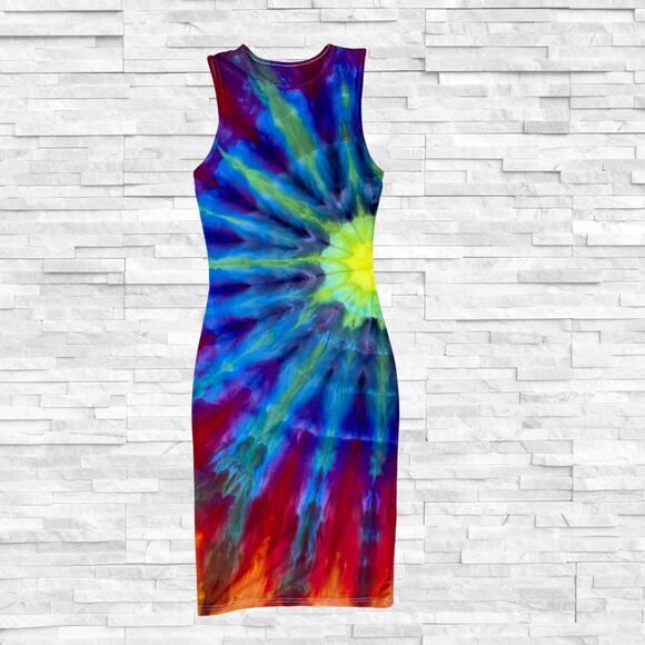 Ice Dyed Tank Dress - Sleeveless Bodycon - Vibrant Rainbow (Women's XSmall) - Picture 1 of 10